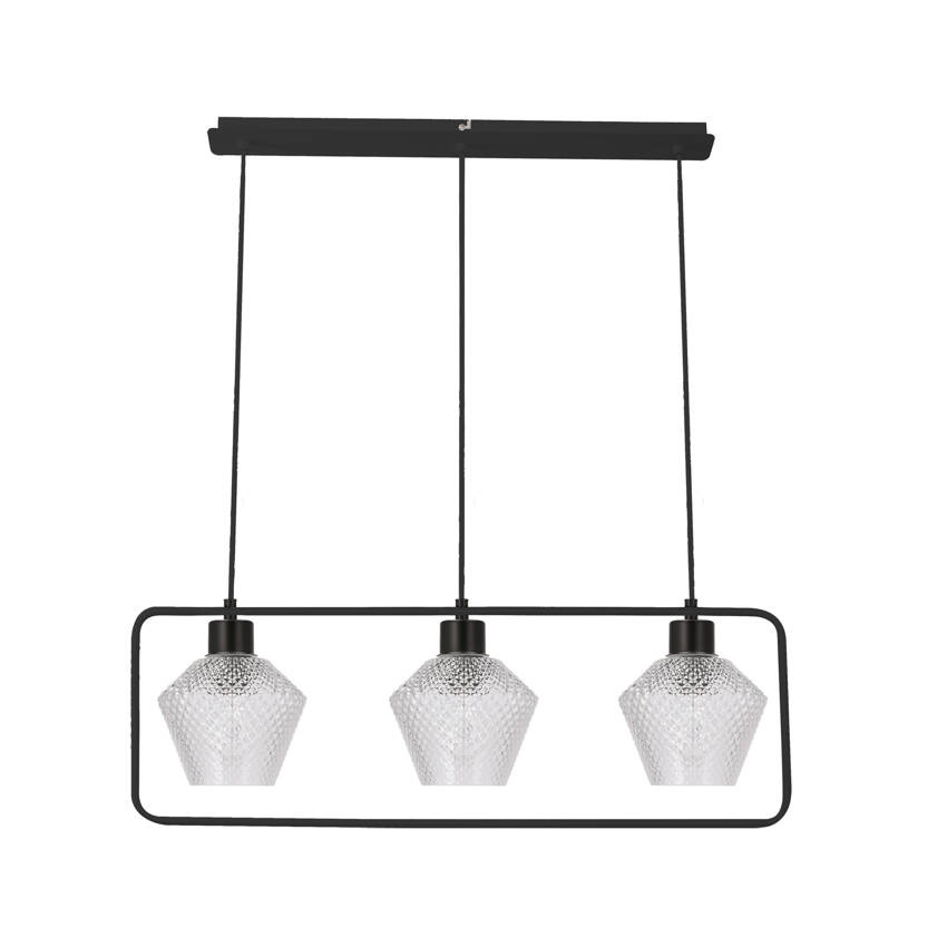 Czarna lampa wisząca 3-punktowa z kloszem karbowanym Niko E27