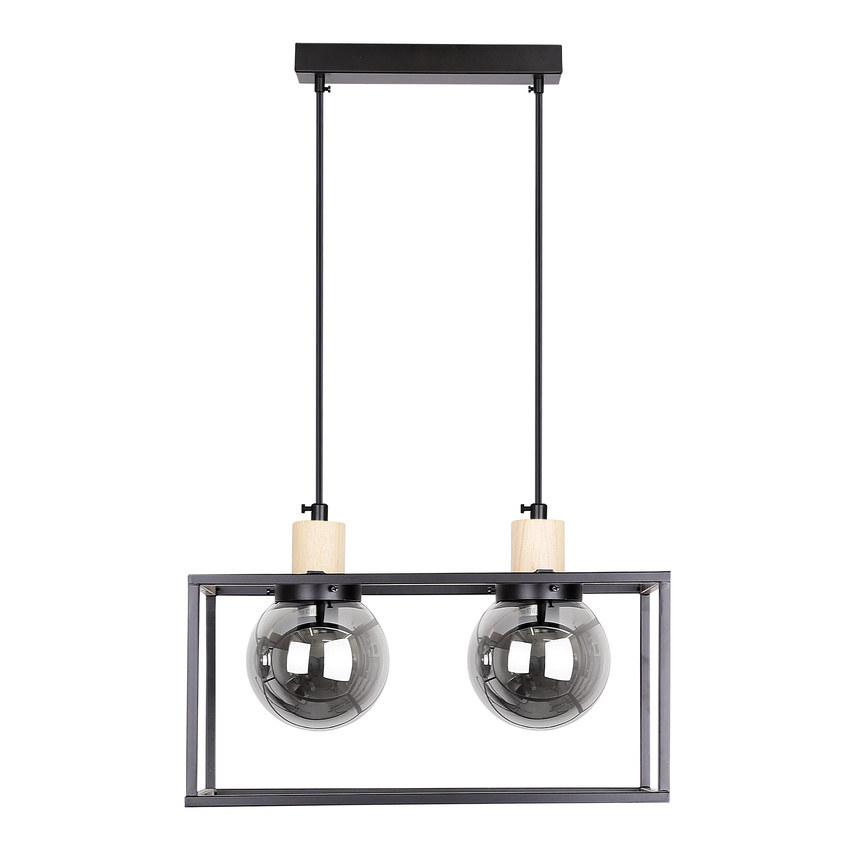 Czarna lampa wisząca loft do salonu RETRO 2-płomienna metal-szkło