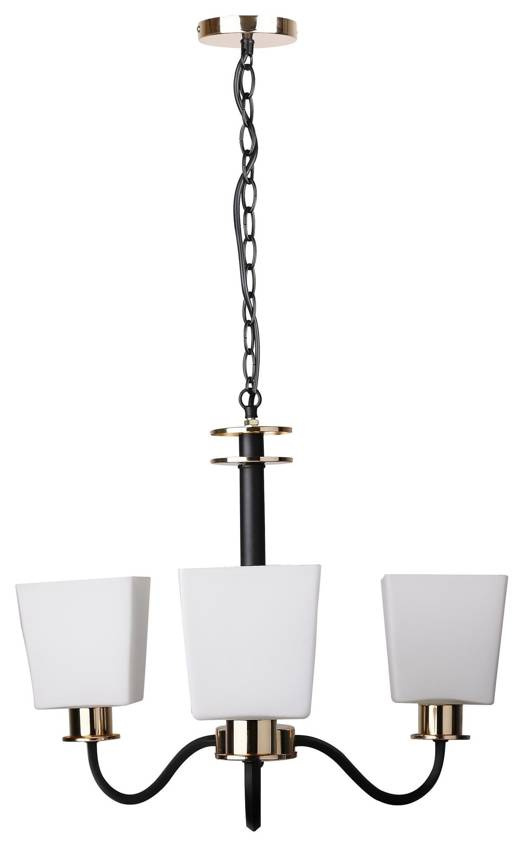 Czarna lampa wisząca 3-punktowa do salonu SCHUBERT szkło-metal E27