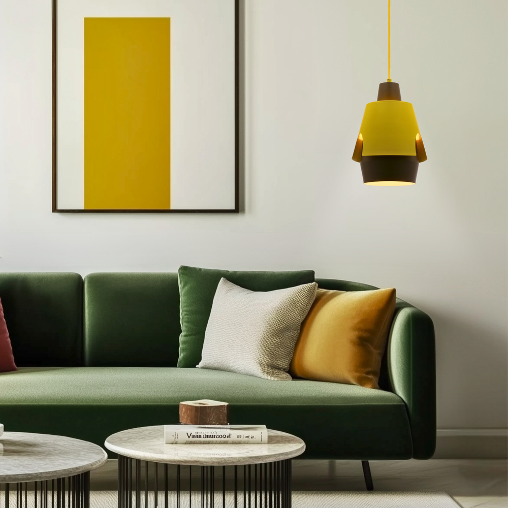 Żółta lampa wisząca do salonu i jadalni FALUN metal E27