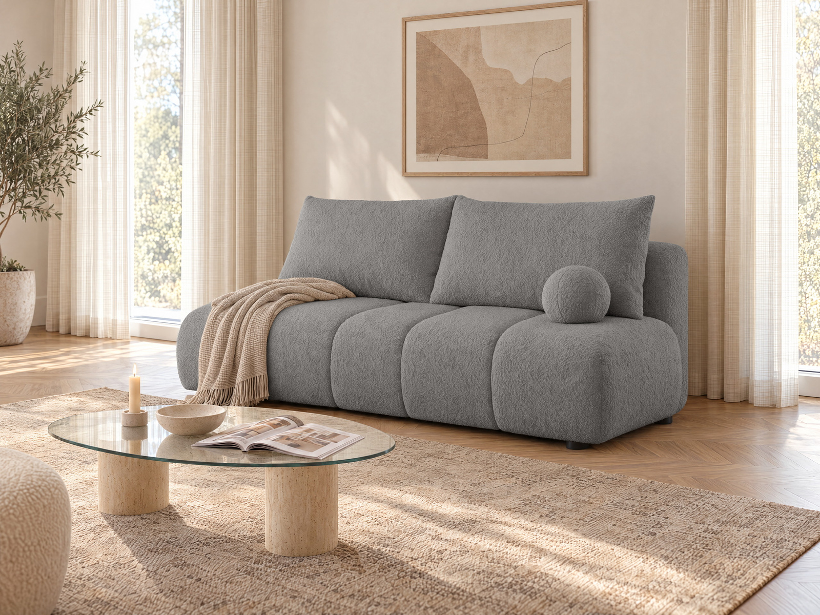 Sofa rozkładana do salonu z funkcją spania i pojemnikiem na pościel NUBIO