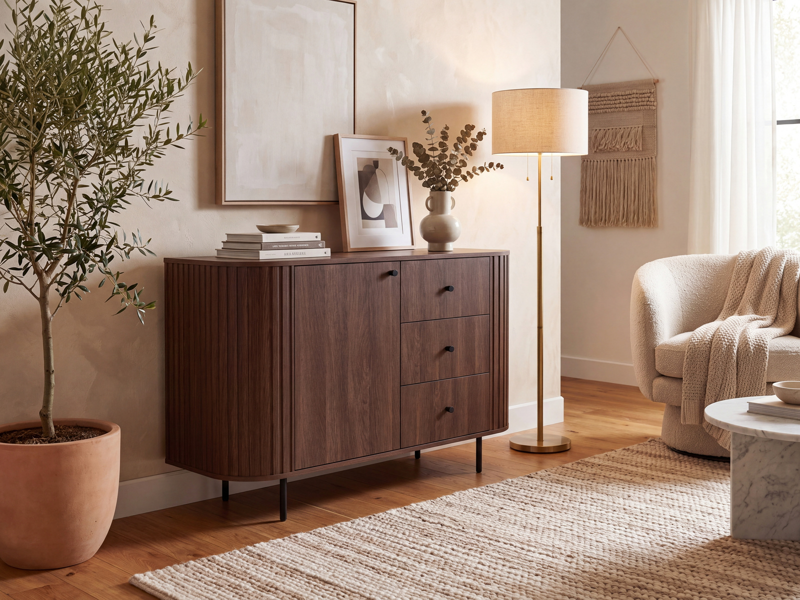 Komoda do salonu na nóżkach z szufladami 123 cm dąb dunin OVENTO