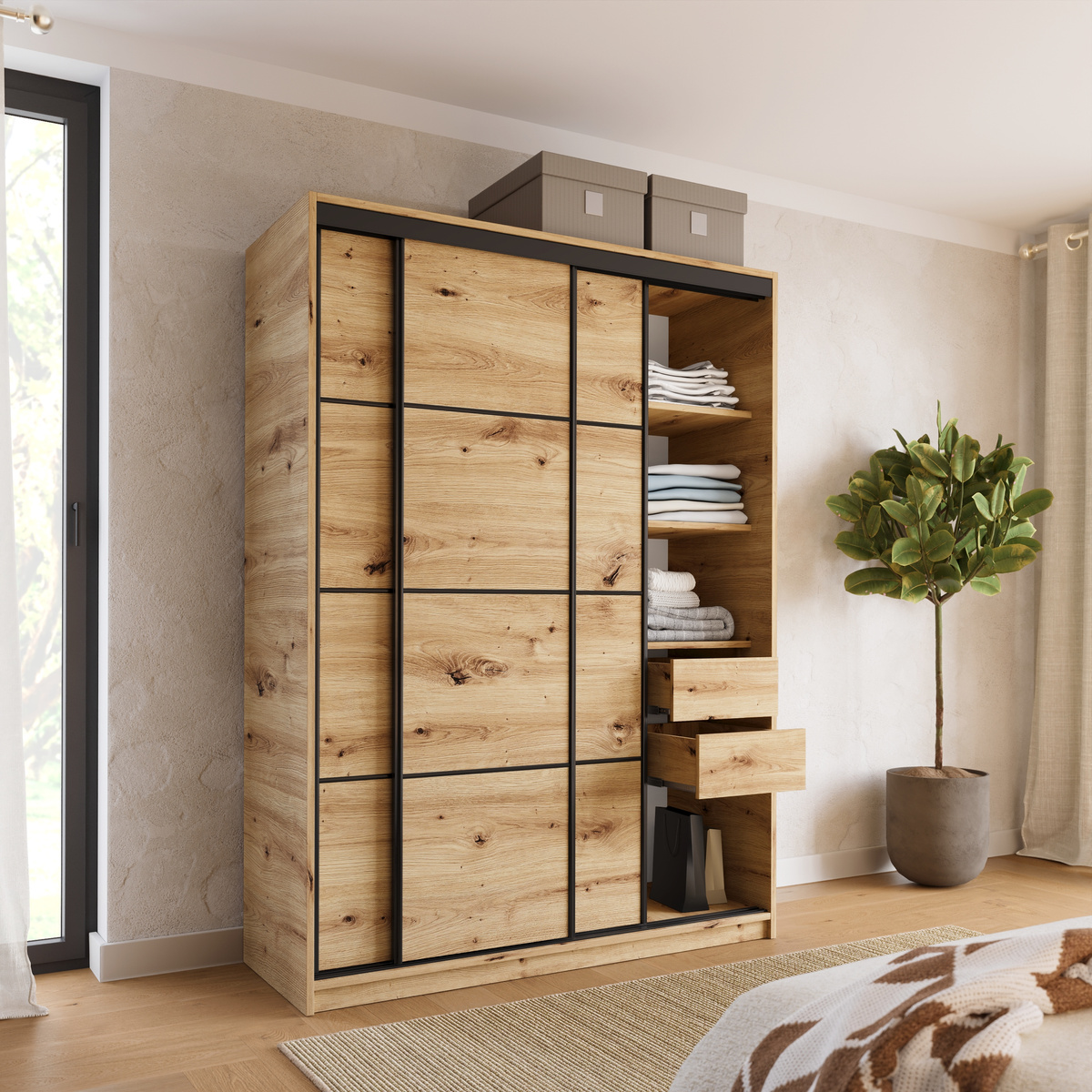 Szafa przesuwna dąb artisan 150 cm LOFT