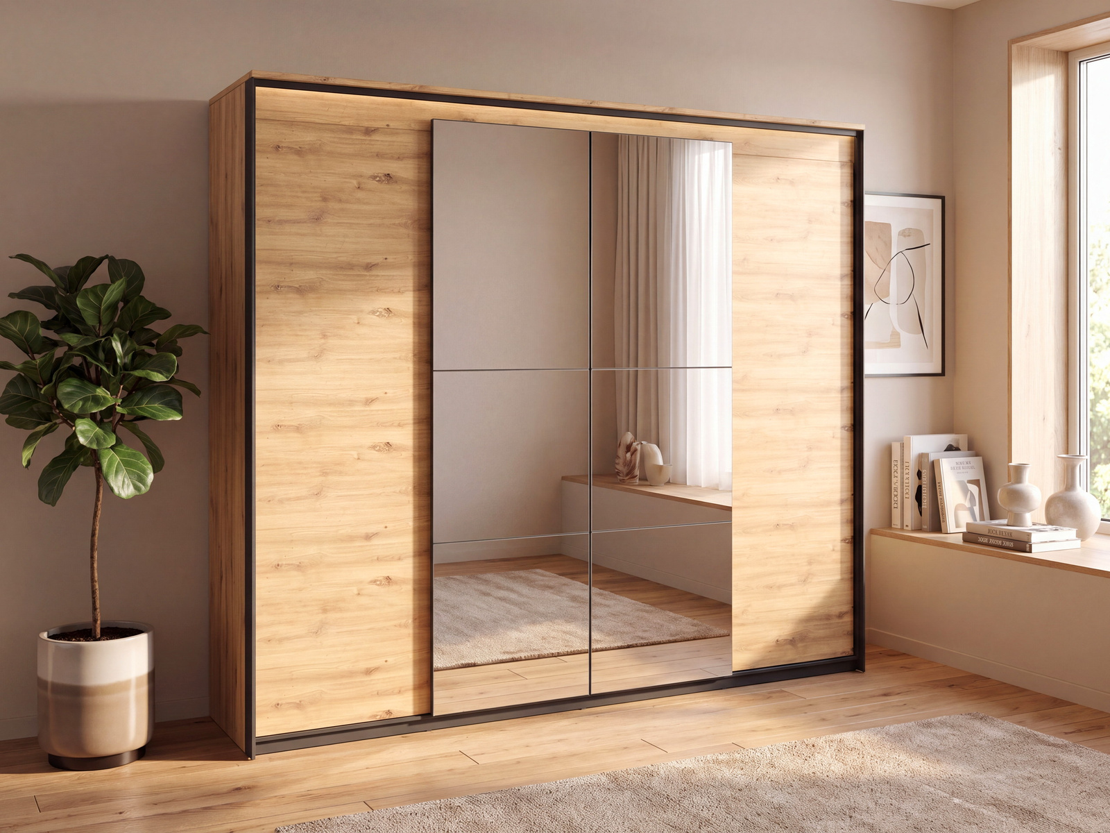 Szafa z lustrem do sypialni 250 cm QUANT dąb artisan loft