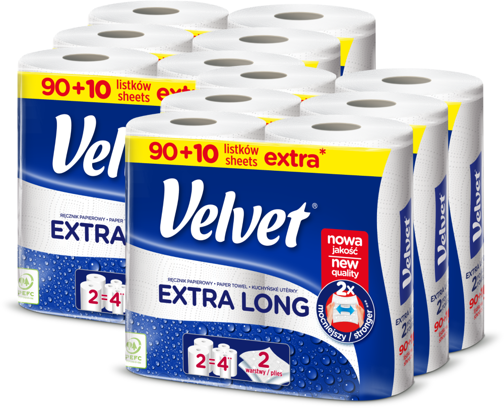 Ręcznik papierowy Velvet Extra Long 2-warstwowy, 2x19.8 m, w roli, 2 rolki, biały
