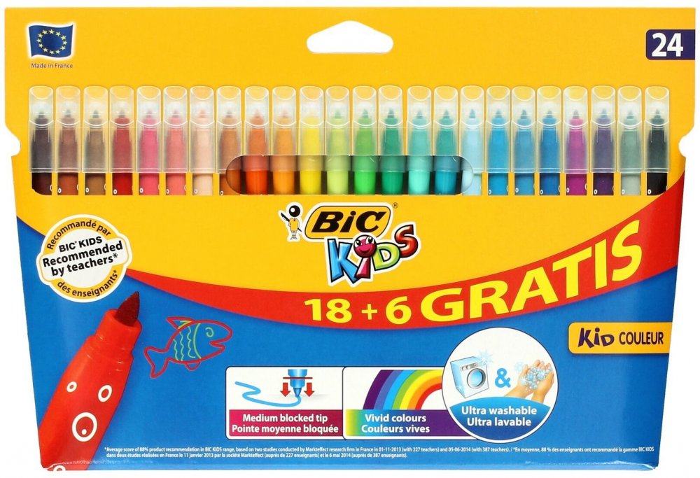 BIC Kids Kid Couleur flamastry 2.8 mm, 24 szt. (18+6), mix kolorów