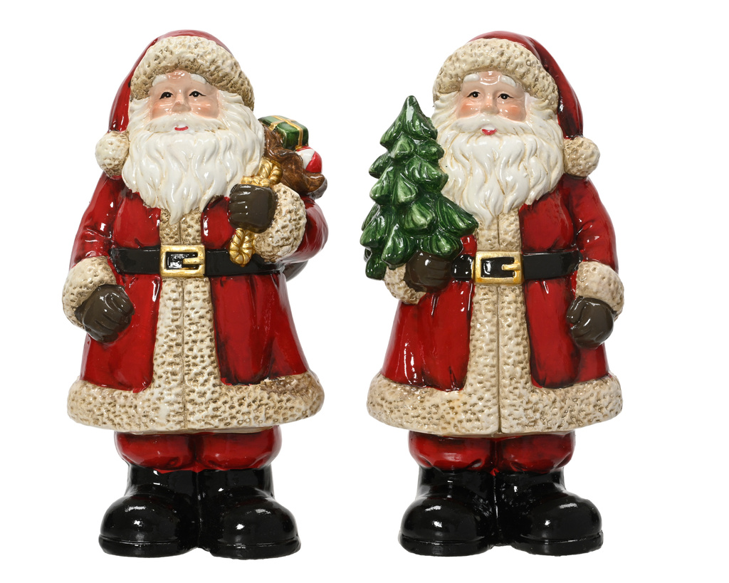 Figurka Mikołaj ceramiczny w czerwonym płaszczu z choinką / z workiem 23,5cm 1 szt