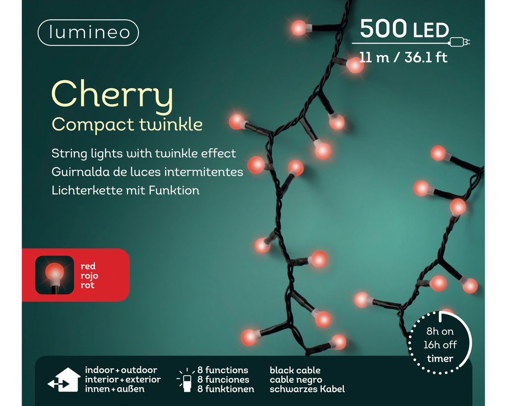 Lampki zew/wew Cherry compact 500 L 11m czarny/ czerwony Flesz 8funkcji