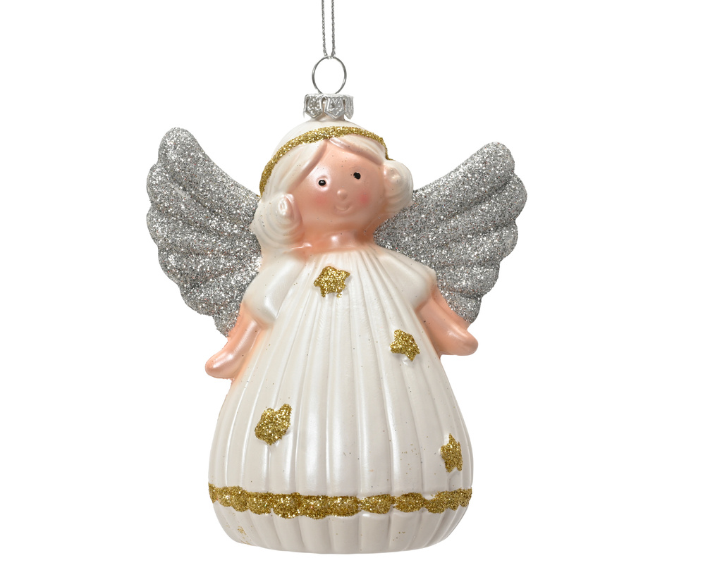 Zawieszka Anioł biały srebrne skrzydła 11,8cm