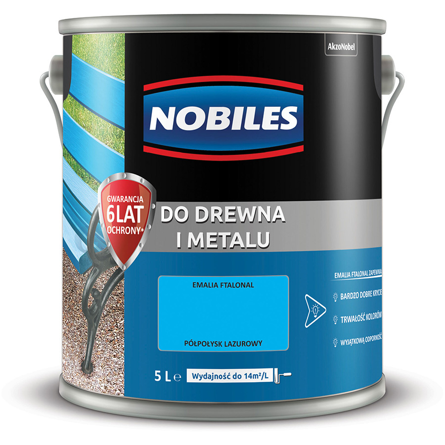 Farba ftalowa do drewna i metalu Ftalonal 5L Lazurowy Półpołysk Nobiles