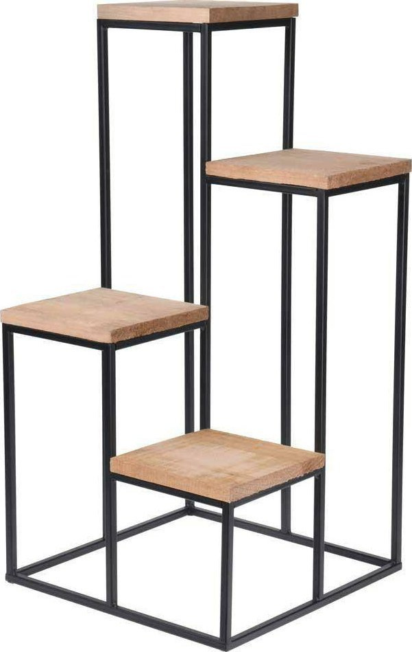 Kwietnik metalowy czarny 4 drewniane półki 34x34x67cm