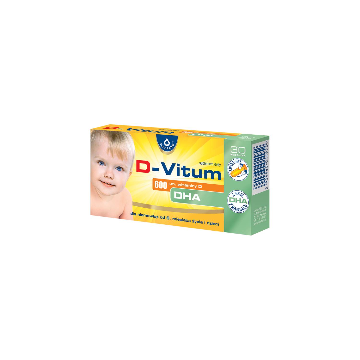 D-vitum 600 j.m., witamina d i dha, 30 kapsułek