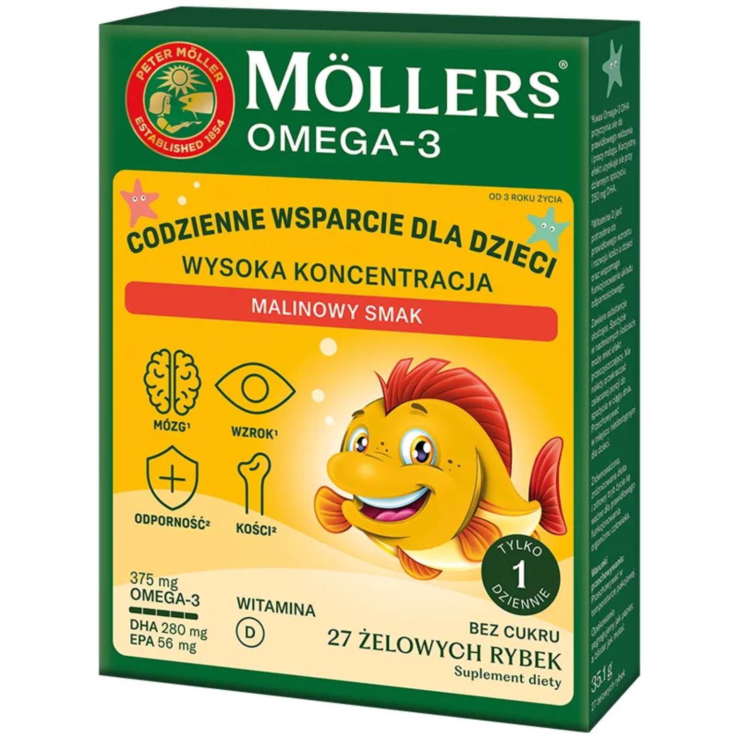 Mollers omega 3 rybki wysoka koncentracja, smak malinowy, 27 żelek