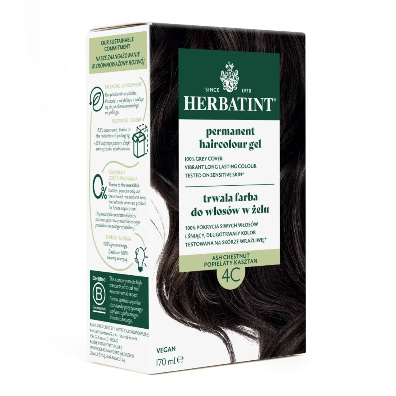 Herbatint - farba do włosów 4c, popielaty kasztan, 170 ml