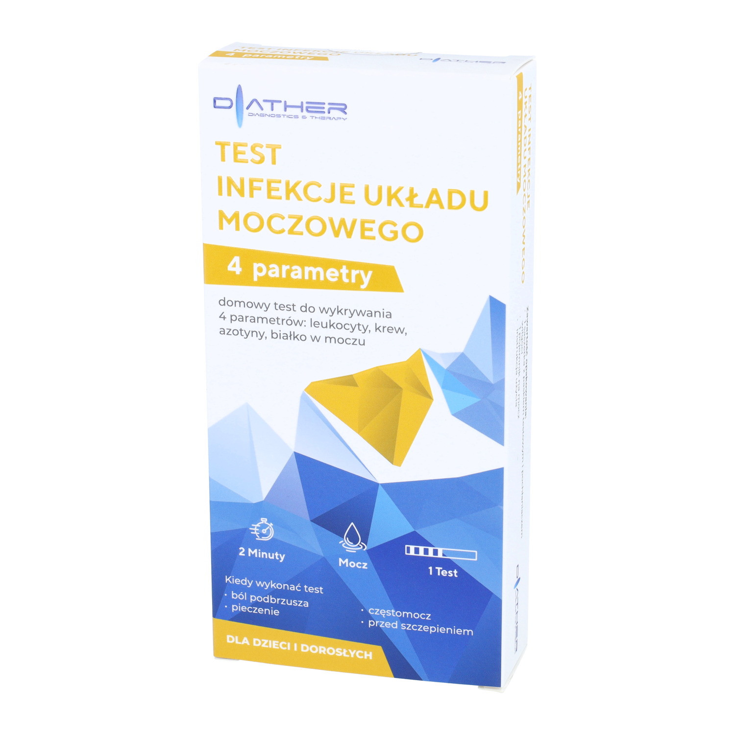 Diather - domowy paskowy test infekcje układu moczowego, test do wykrywania 4 parametrów, 1 sztuka (data ważności: 31.12.2026)