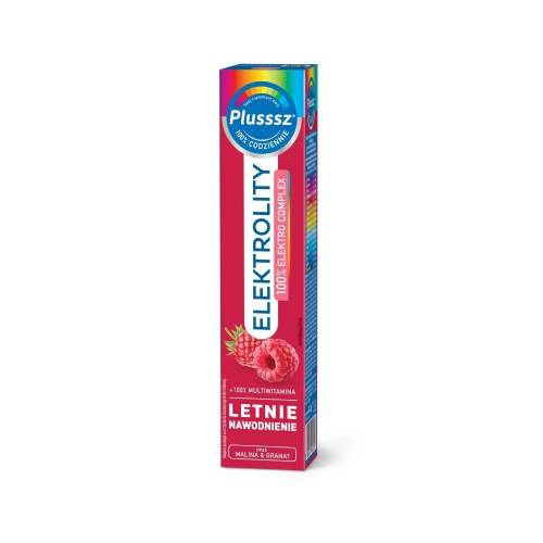 Plusssz elektrolity + 100% multiwitamina, malina i granat, 24 tabletki musujące