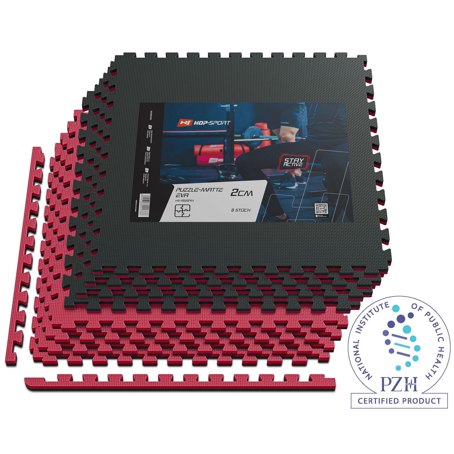 Puzzlematte EVA 2cm - 8 Stück schwarz/rot