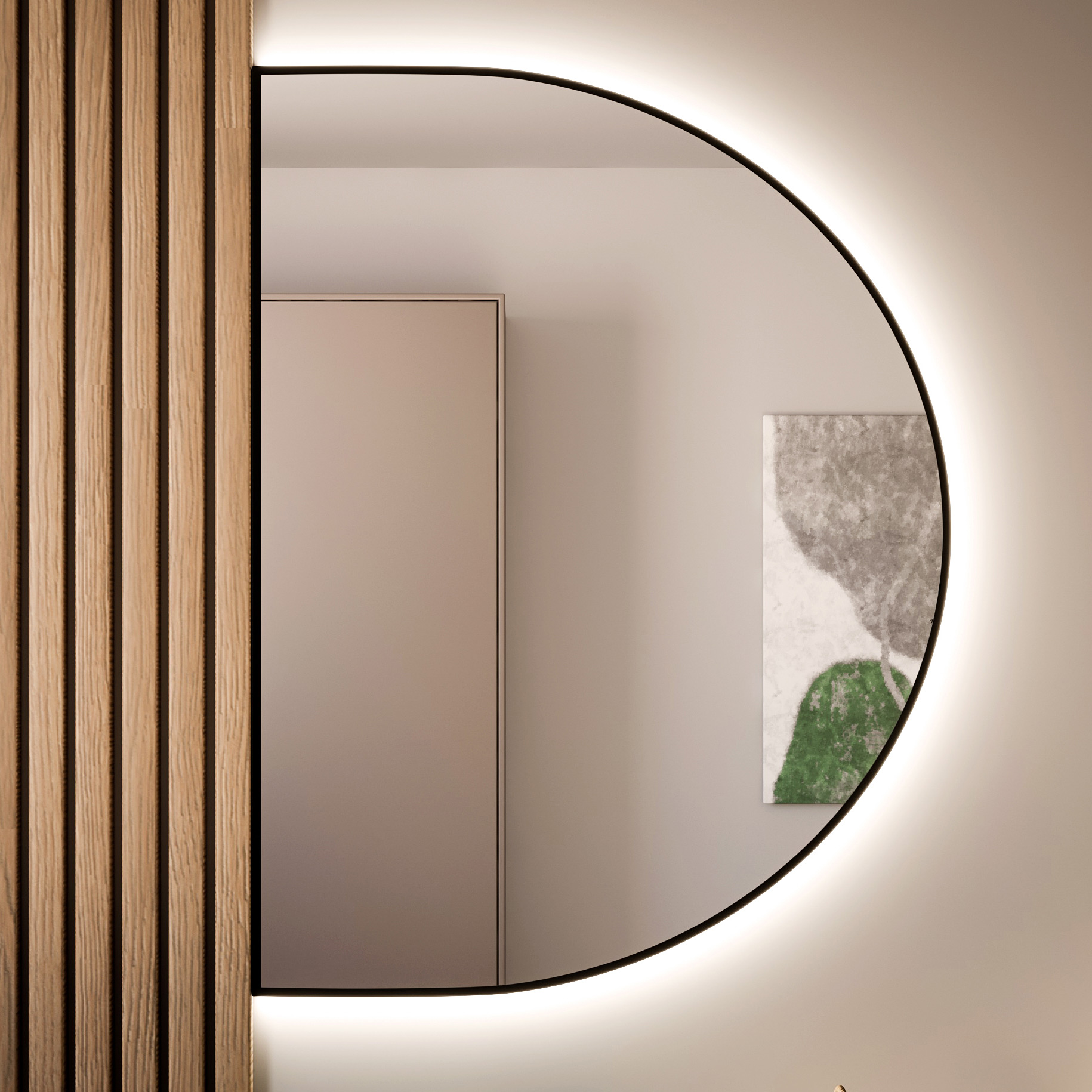 Baltica Design Tiny Border Semi Round Bright lustro 140x80 cm czarne barwa ciepła