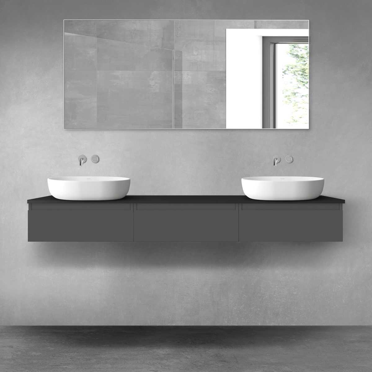 Oltens Vernal zestaw mebli łazienkowych 180 cm z blatem grafit mat/czarny mat 68499400 - Wysyłka w 24h