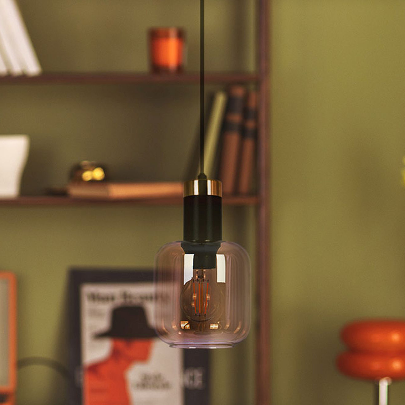 Kaja Doka lampa wisząca 1x40W czarny/bursztynowy K-5265