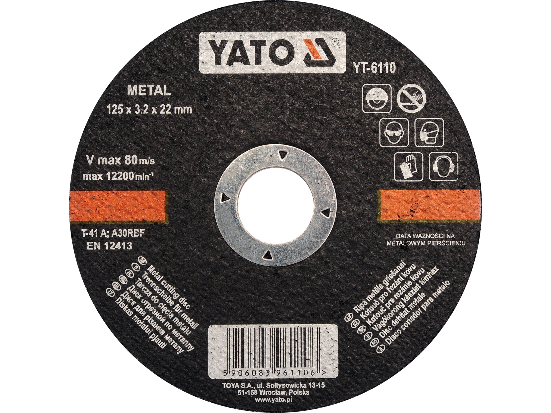 Tarcza do cięcia metalu YATO 125mm x 3.2mm x 22mm rbf INOX YT-6110