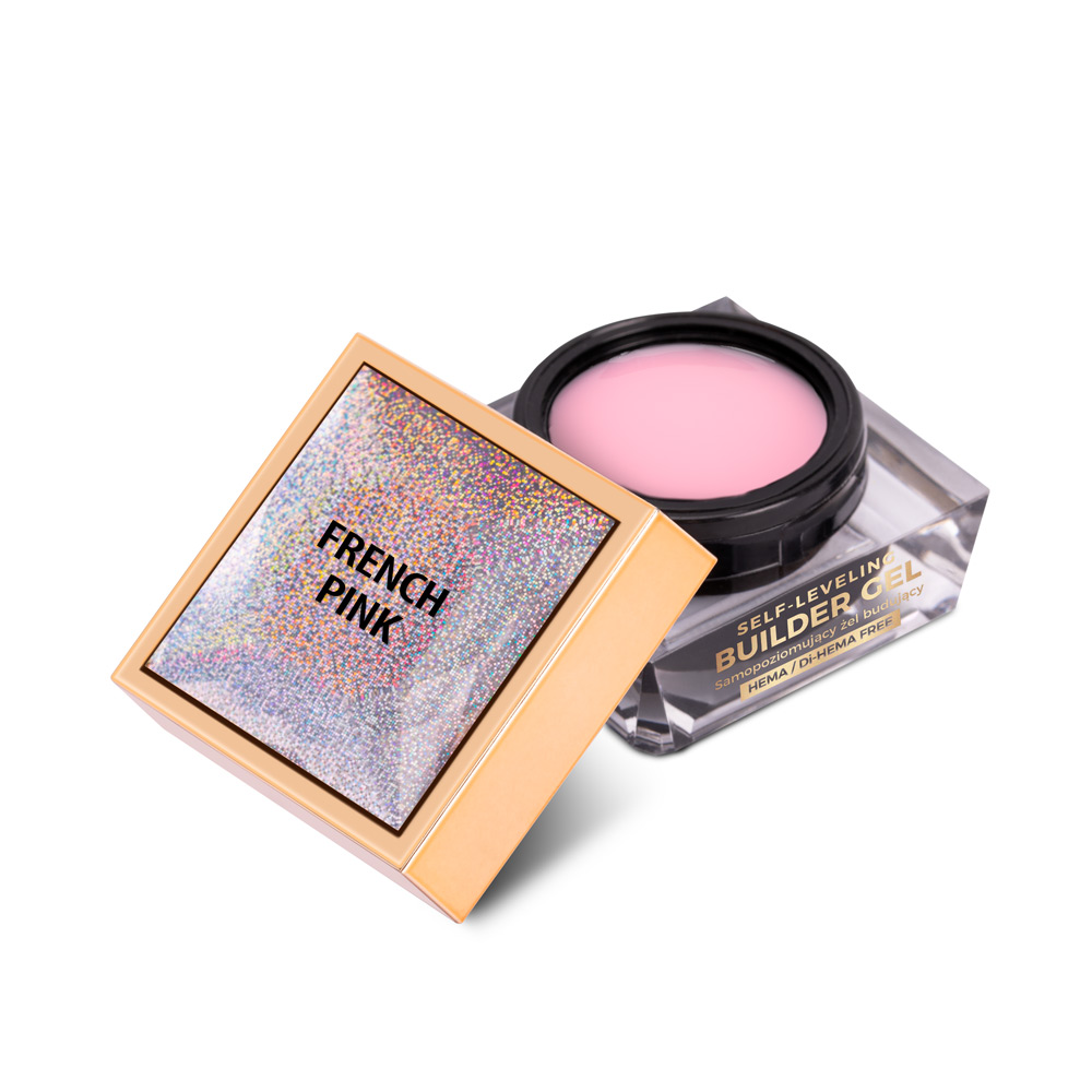 Budujący żel samopoziomujący twardy średniogęsty builder gel self leveling Molly Nails French Pink HEMA/Di-HEMA Free 15 g