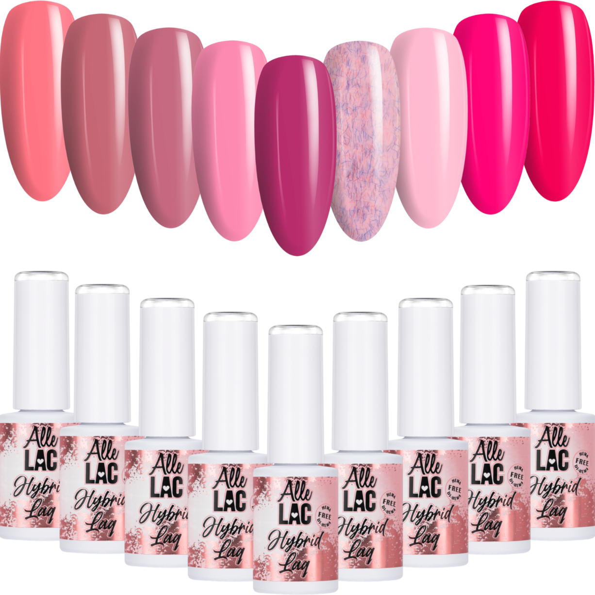 9x Lakier Hybrydowy ALLELAC 6g Pinks 1 ZESTAW 9w1