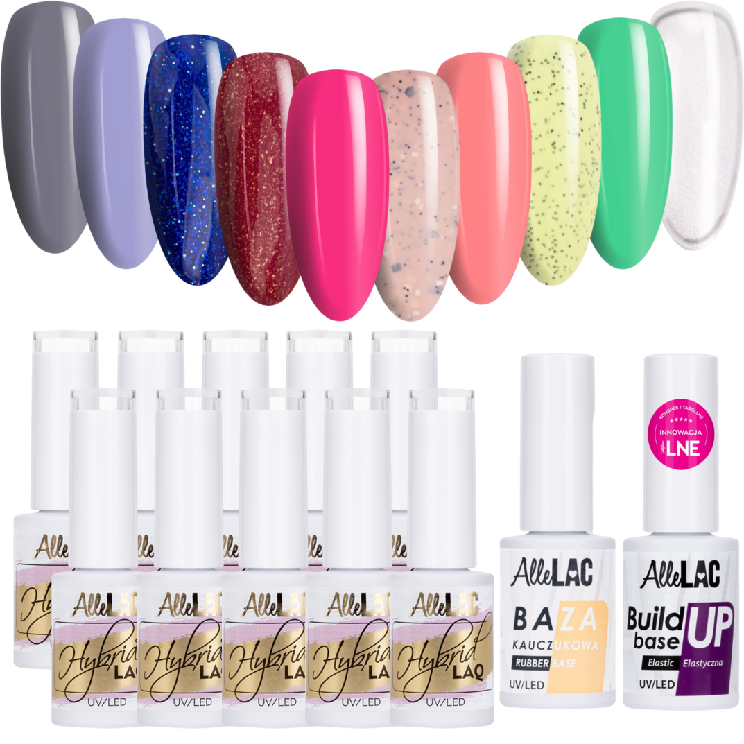 10x Lakier Hybrydowy ALLELAC 5g + 2x Baza ZESTAW Do Paznokci