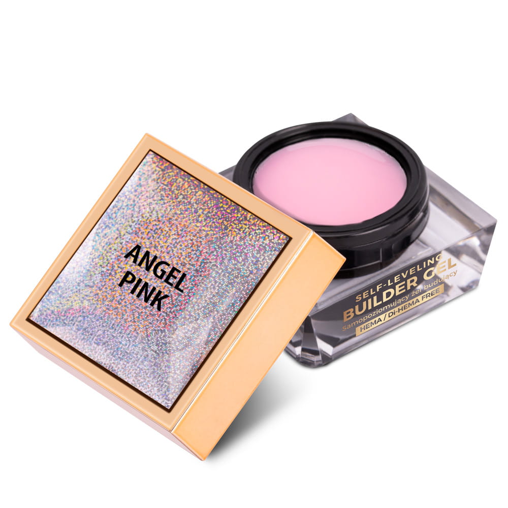 Budujący żel samopoziomujący twardy średniogęsty builder gel self leveling Molly Nails Angel Pink HEMA/Di-HEMA Free 50 g