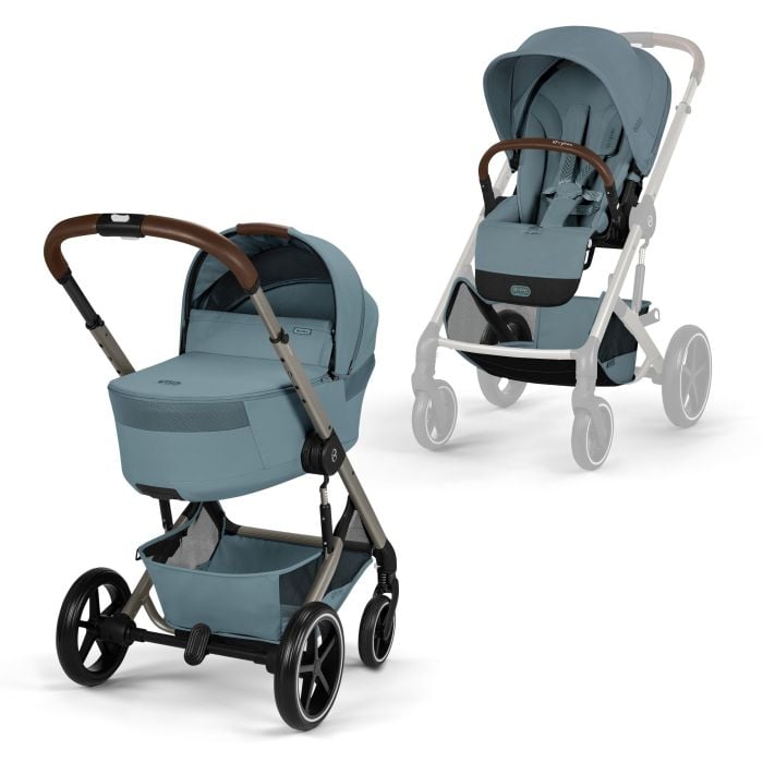 Cybex Balios S Lux 2026 - wózek głęboko-spacerowy 2w1 ze składaną gondolą-Stormy Blue (Taupe Frame)