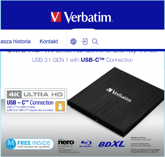 VERBATIM Nagrywarka BLU-RAY zewn 43888 Ultra hd 4K Slimline USB 3,1 USB-C - Henryx24