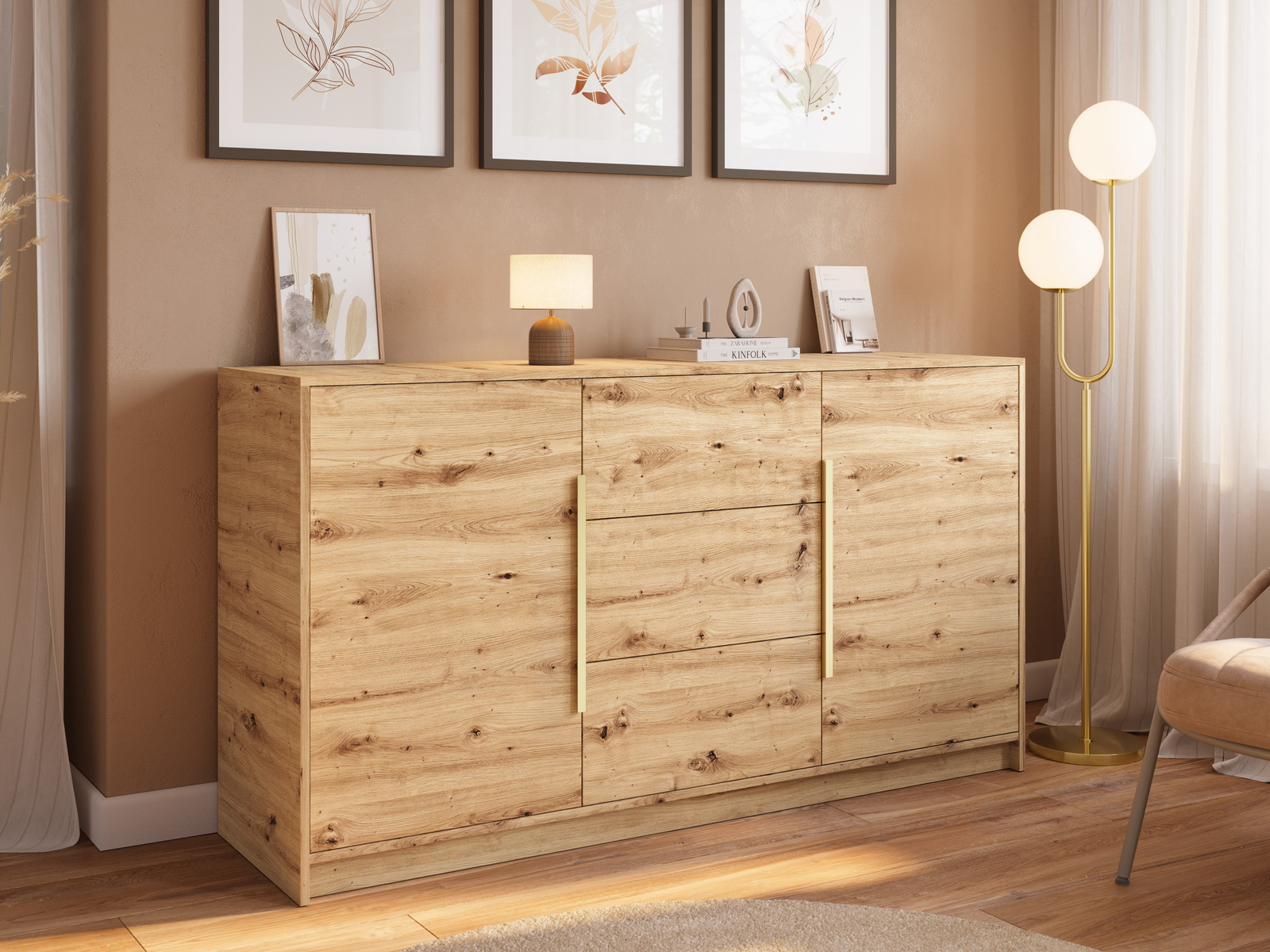 Komoda z szufladami i uchwytami 150 cm dąb artisan LESTO