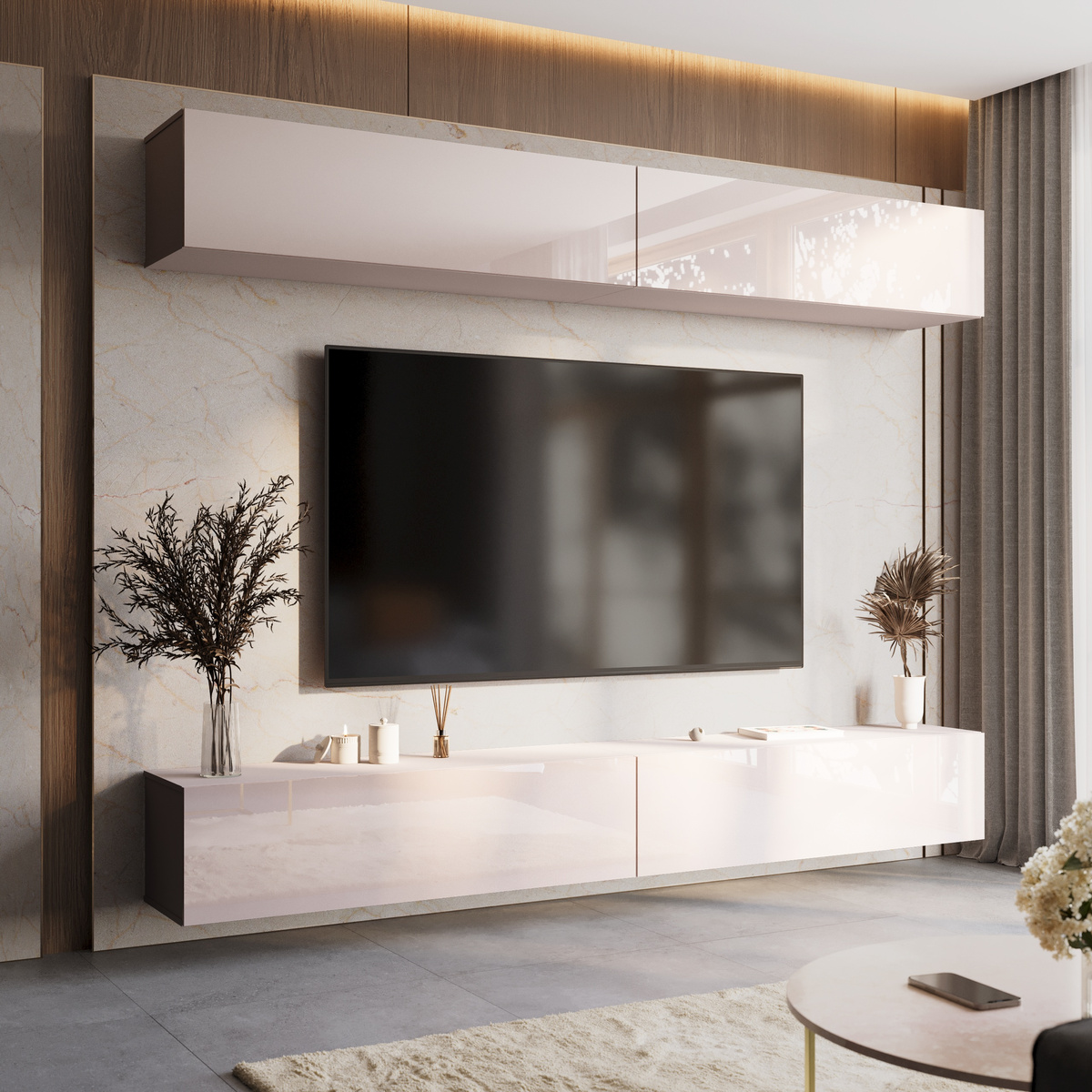 Nowoczesna meblościanka do salonu 280 cm kaszmir PREMIUM