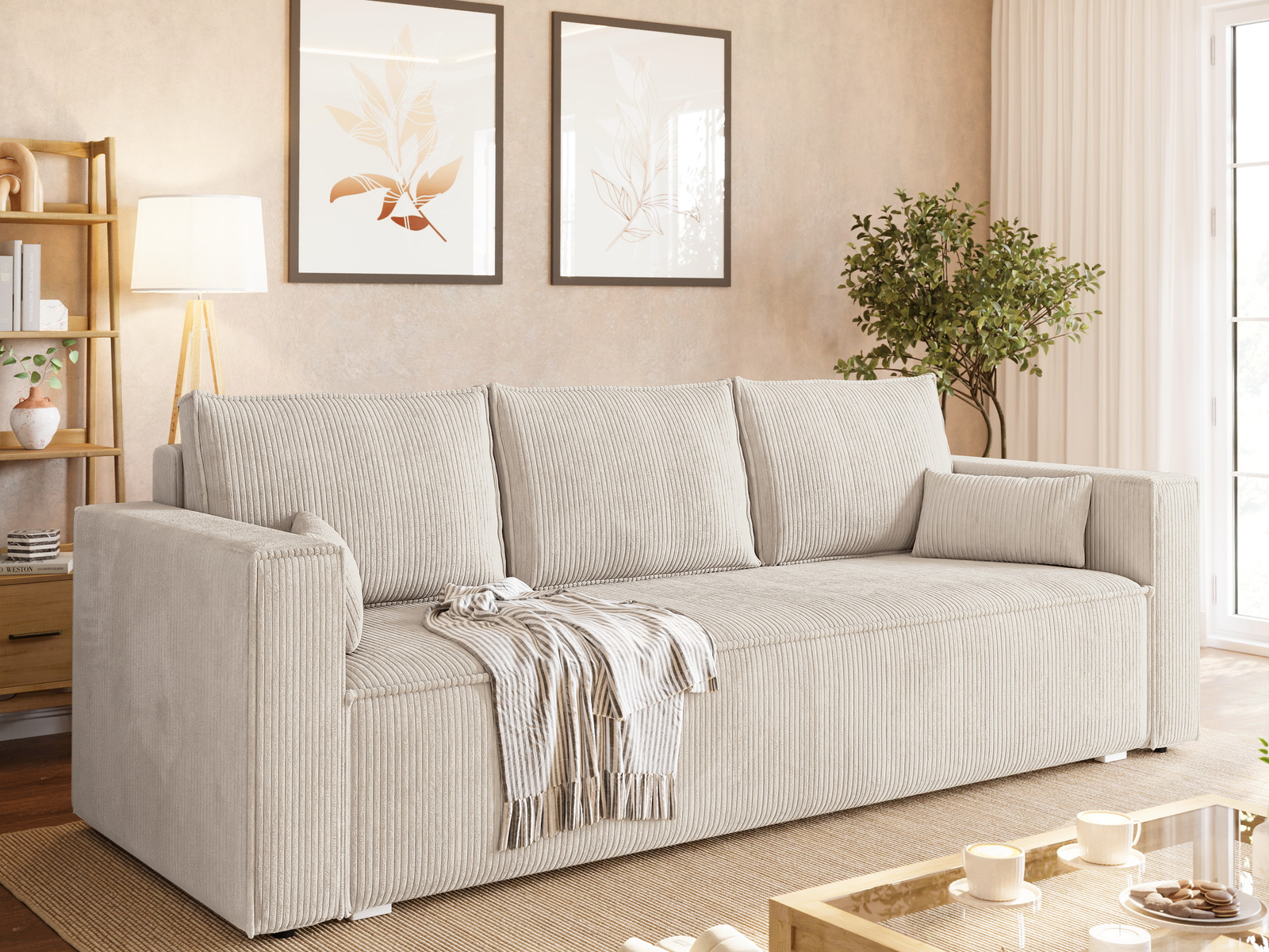 Sofa rozkładana z funkcją spania TOP brudna biel sztruks