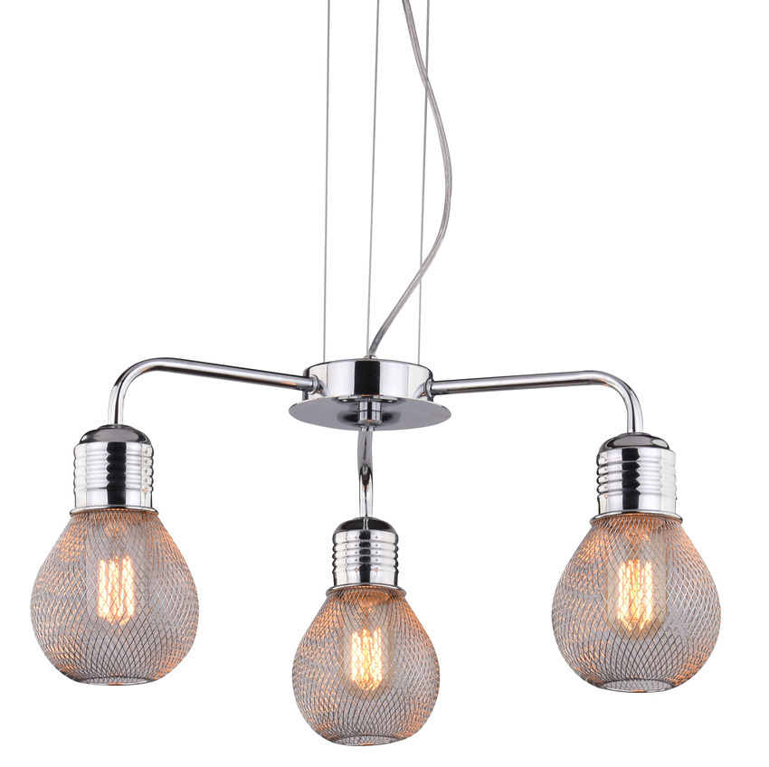Srebrna lampa wisząca 3-punktowa z regulacją wysokości GLIVA metal