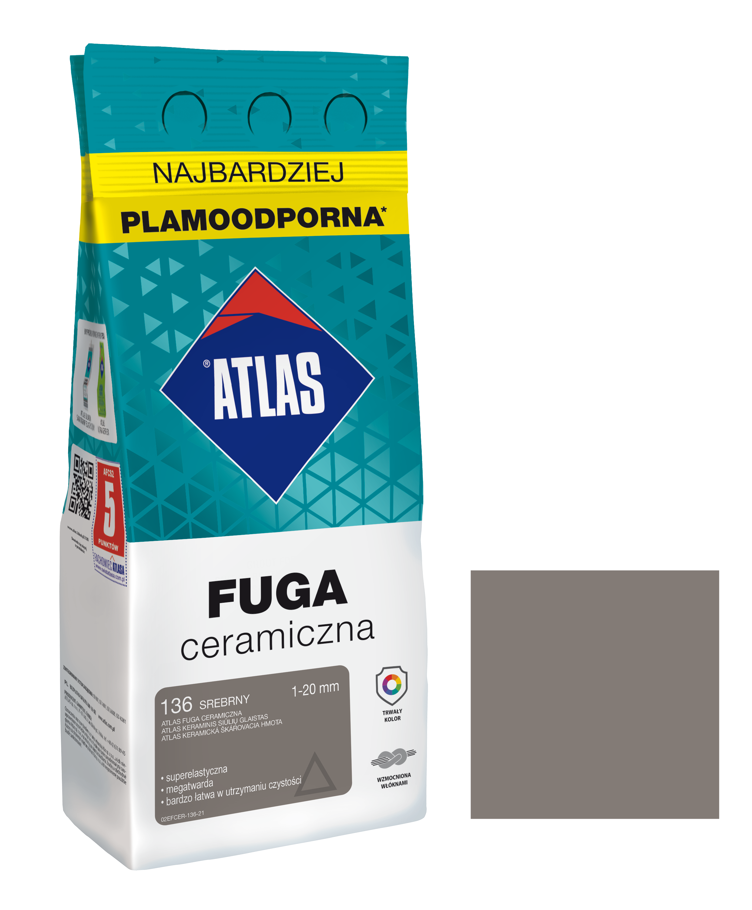 ATLAS FUGA CERAMICZNA 1-20MM 136 SREBRNA 2KG