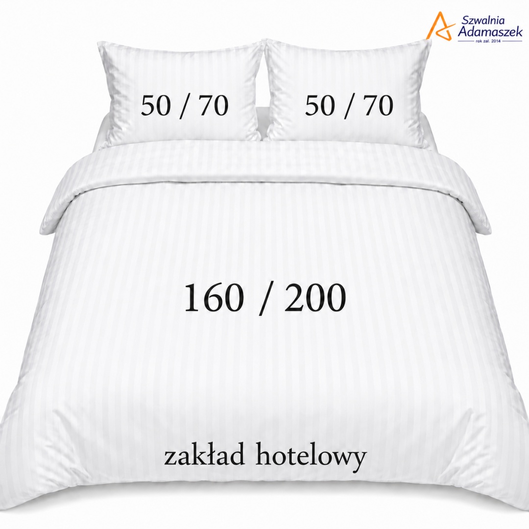 Pościel hotelowa Adamaszek 1 cm 160x200 + 2x50x70 biała – zakładka hotelowa | Szwalnia Adamaszek