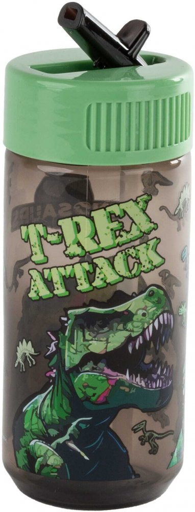 Bidon Dinozaur, 330 ml, plastikowy, przezroczysty szary
