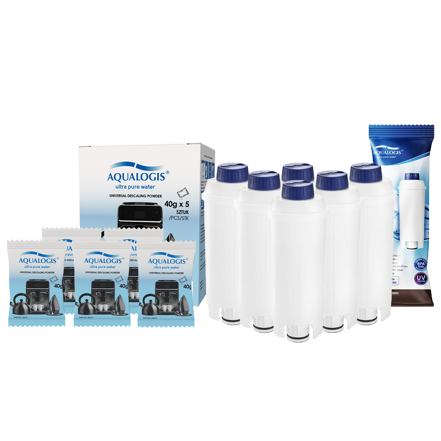 Zestaw do konserwacji ekspresu Delonghi – Filtr AL-S002 x6 + Proszek odkamieniający 5 saszetek