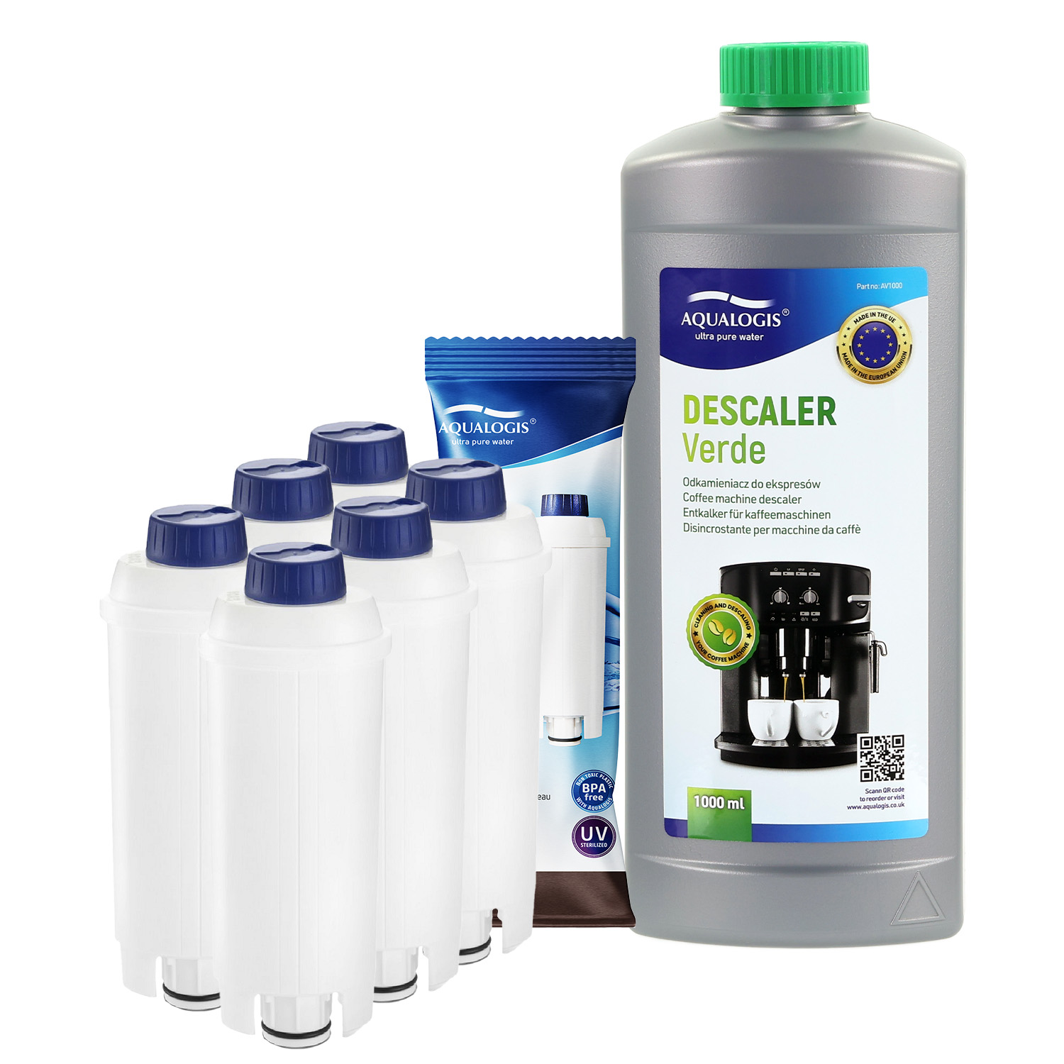 6x Filtr do ekspresu Delonghi AL-S002 + Odkamieniacz Verde 1L
