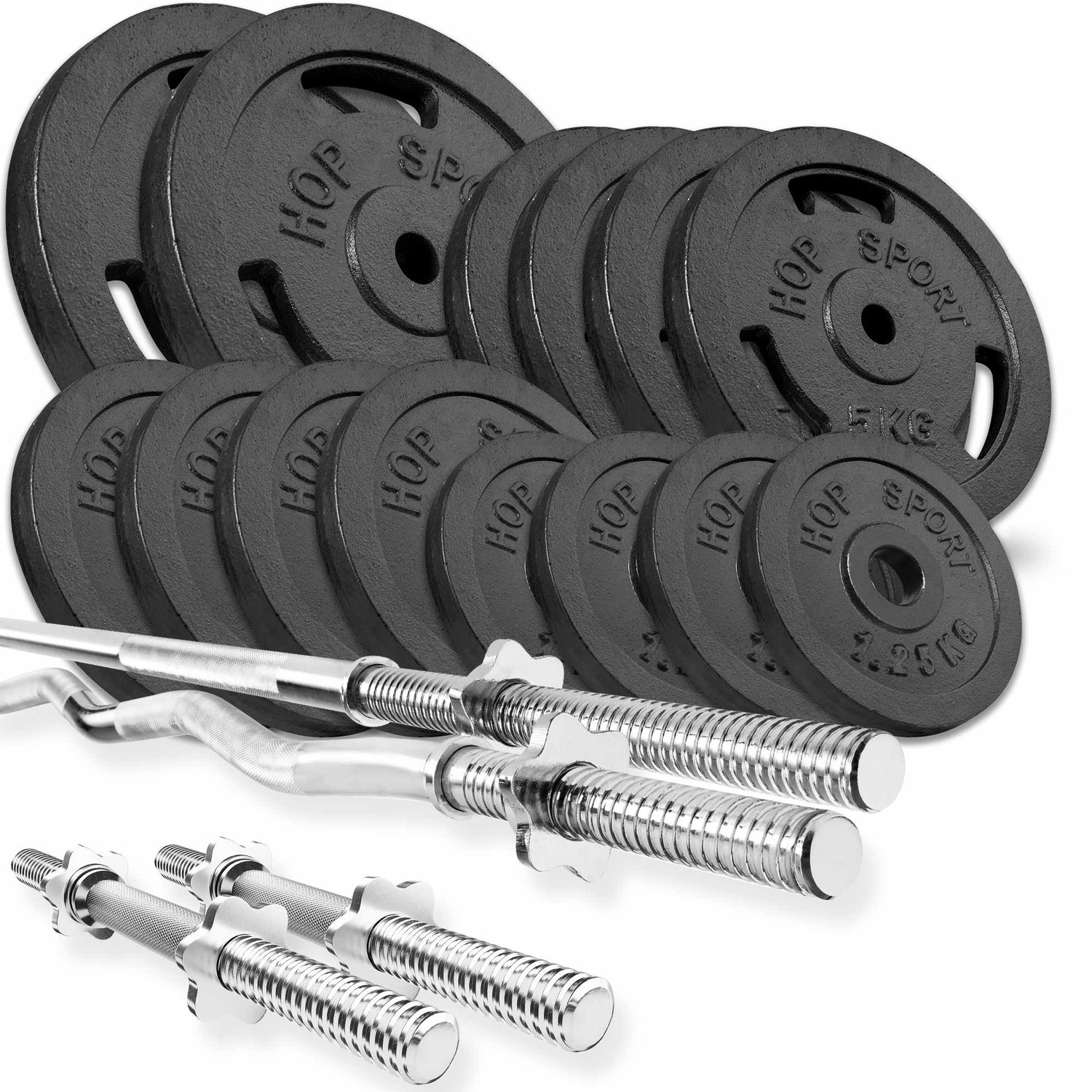 Gusseisen Hantelset 76 kg mit Langhantel, SZ-Stange und Kurzhanteln