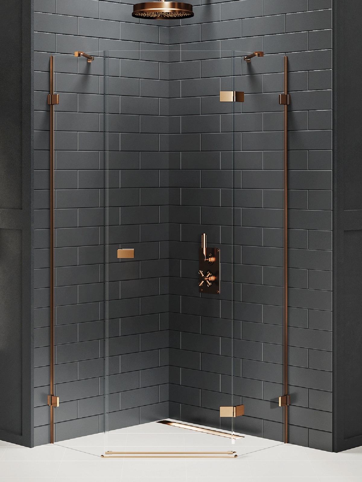 New Trendy Avexa Copper Brushed kabina prysznicowa 90x90 cm prawa miedź szczotkowana/szkło przezroczyste EXK-3821