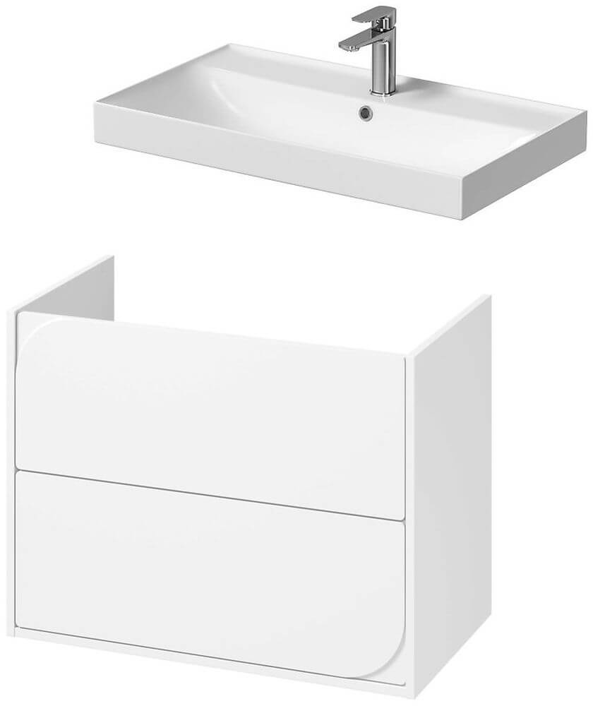Cersanit Larga umywalka 81x46 cm biała z szafką Crea II 80 cm wiszącą białą (K120010, S1058021)