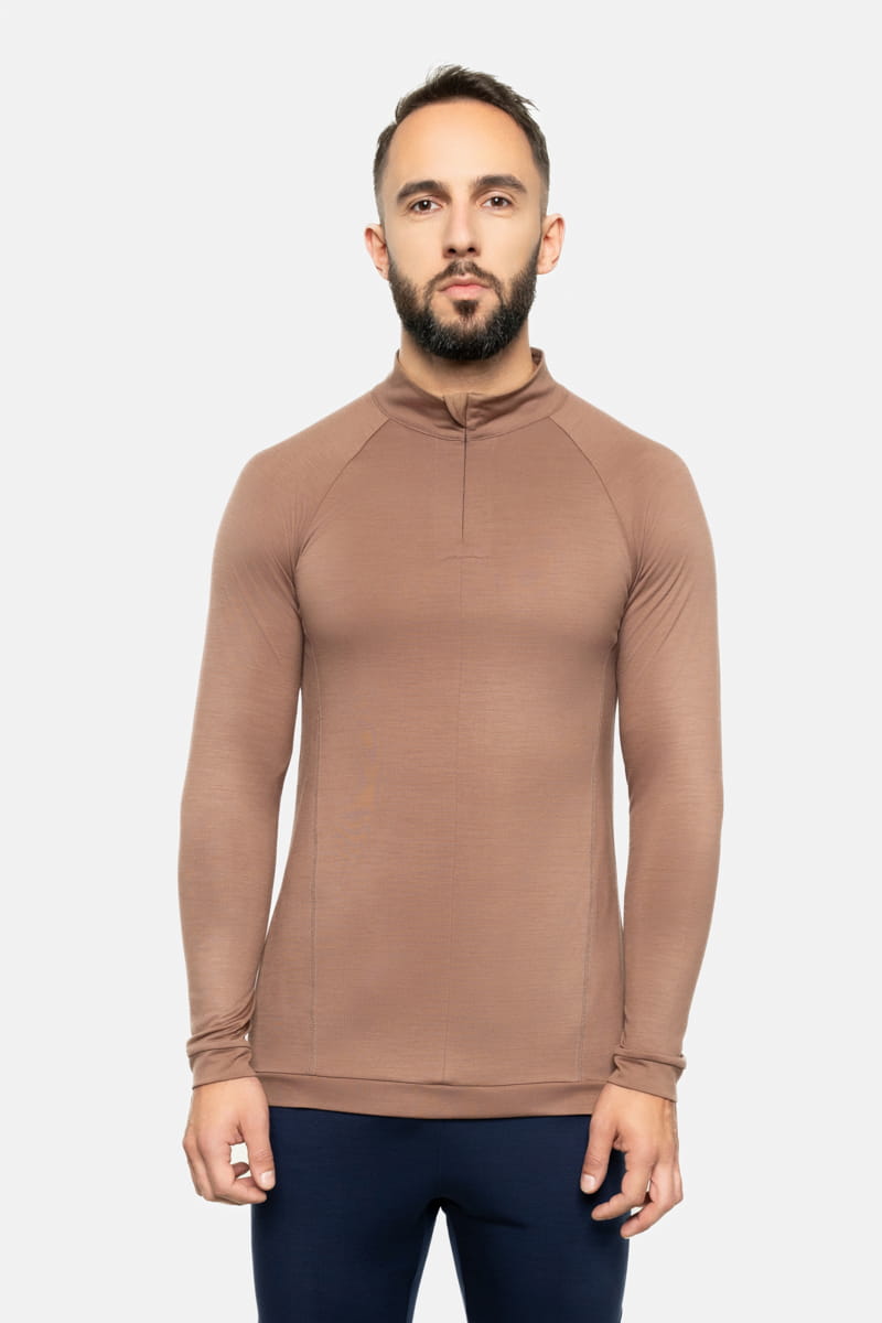 Longsleeve sportowy z wełny merino, beżowy, 195