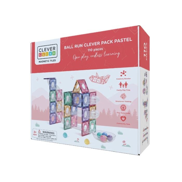Cleverclixx Klocki magnetyczne Ball Run Clever Pack Pastel - 110 el.