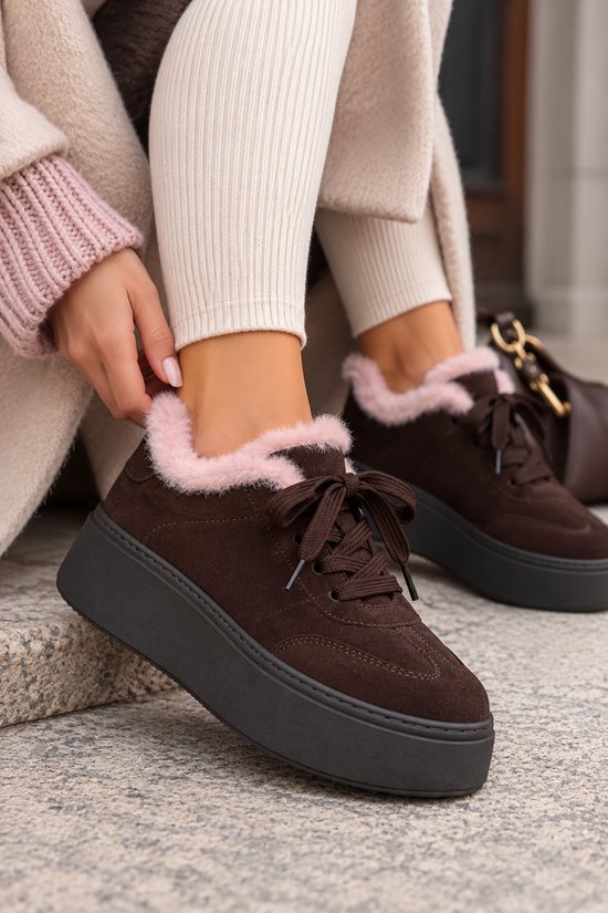 Sneakersy damskie SN41 - 19 Dark Brown/Pink