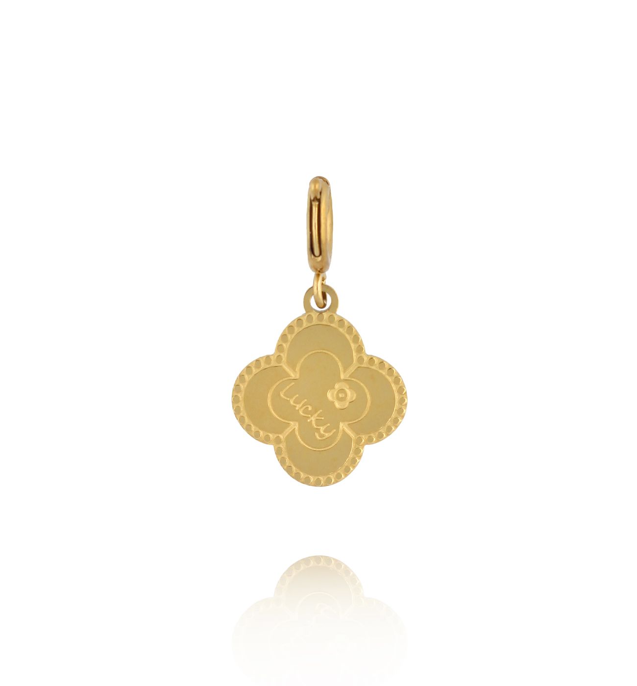 Charms złota koniczynka z napisem Lucky CHA0230