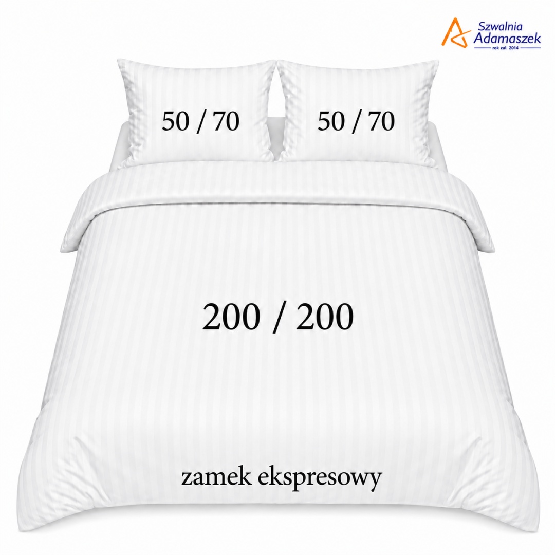 Pościel Hotelowa Adamaszek 1 cm 200x200 + 2x poszewka 50x70 | 100% Bawełna – zamek ekspresowy | Szwalnia Adamaszek