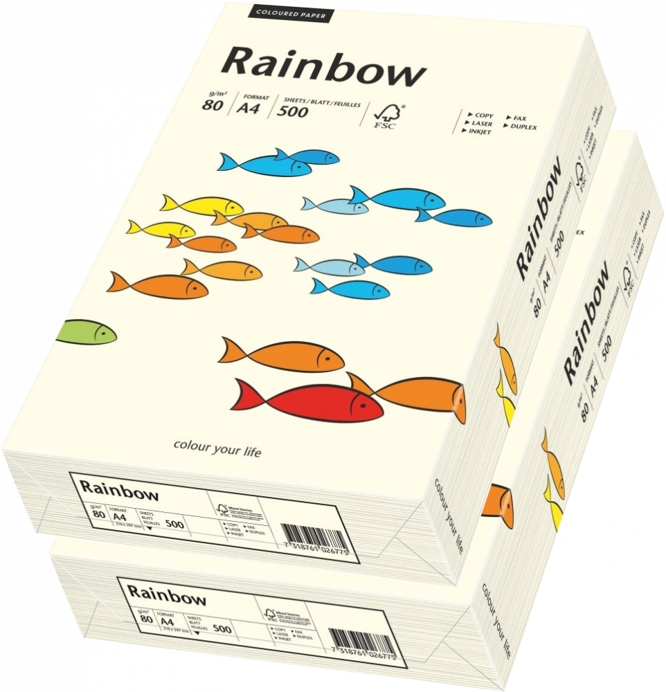 Rainbow papier kolorowy A4 80 g/m2, 500 ark., kremowy (R03)