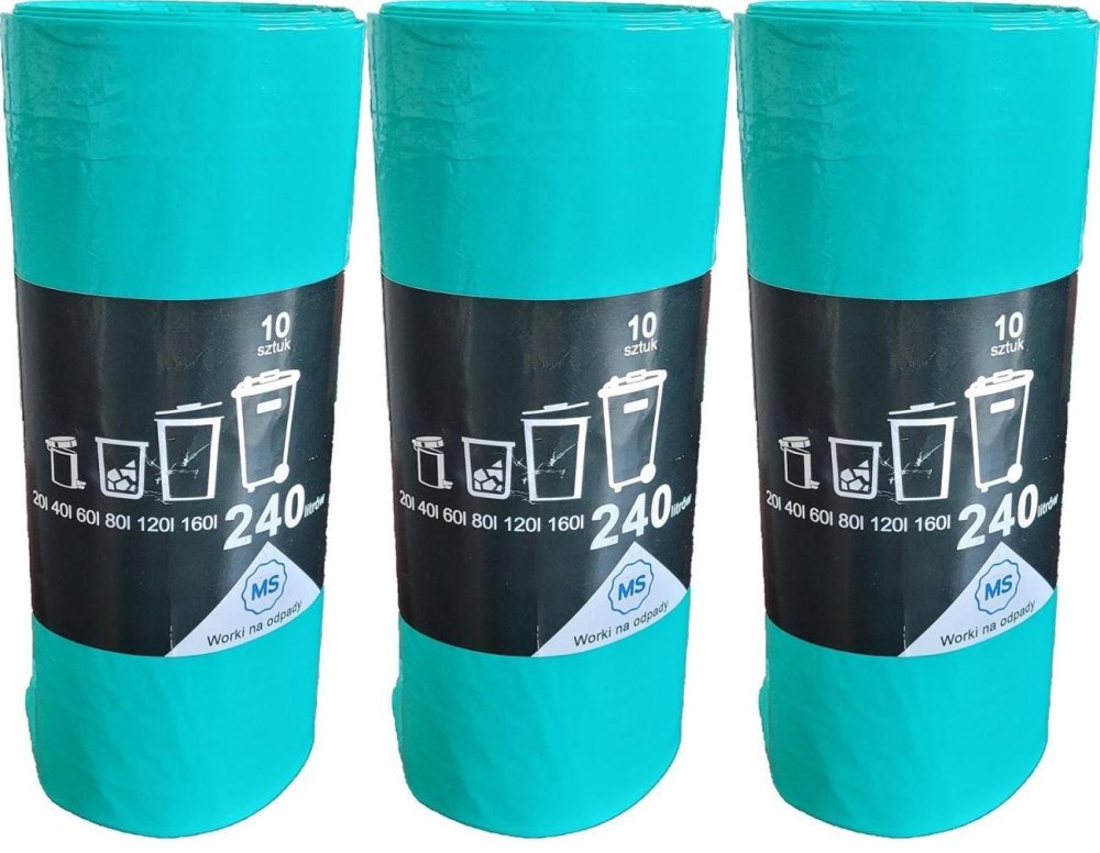Worki na śmieci LDPE 240 l, 10 szt., zielony